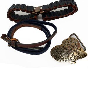BELT SET TWO BELTS & DESIGNER Hand Made BELT BUCKLE Accessories